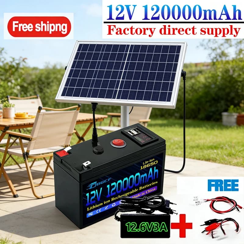 ๐2026 12V Battery 100Ah 18650 Rechargeable LiFePO4 Lithium Battery Built-in 5V 2.1A Usb Power Display Port Charger