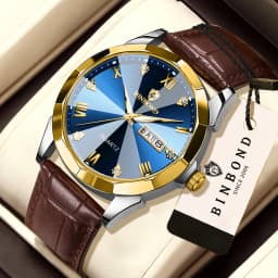 BINBOND Business Quartz Watches for Men Luxury Luminous Waterproof Precise Auto Date Week Display Men's Watch Durable Reloj
