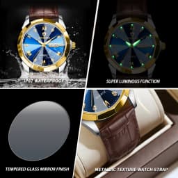 BINBOND Business Quartz Watches for Men Luxury Luminous Waterproof Precise Auto Date Week Display Men's Watch Durable Reloj