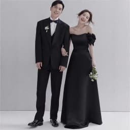 Elegant Vintage Black Satin One-Shoulder Wedding Dress for Couples Photography Studio High Waist Slim Fit Long Evening Gown