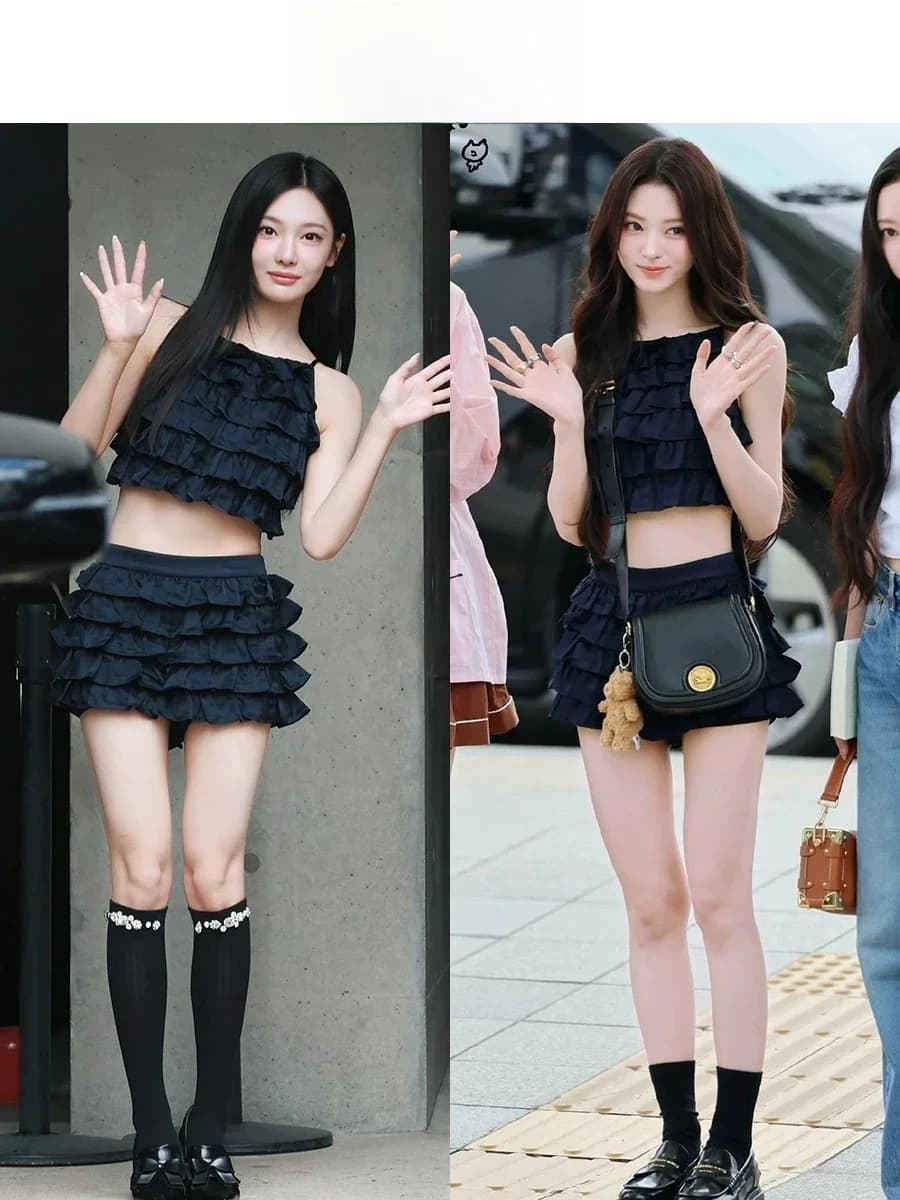 Ning Art Anna Tanaka Knot Lace Trim Top Vest Puffy Cake Short Skirt Set Women's Ethnic Costume Stage Wear