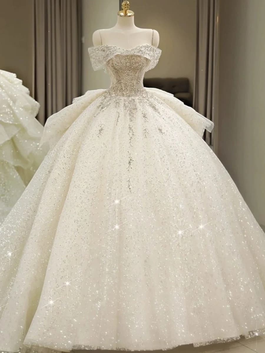 Princess Style Wedding Dress One Shoulder Fleece High Waist Ball Gown for plus Size Brides Luxury Tailed Skirt Elegant Sensation