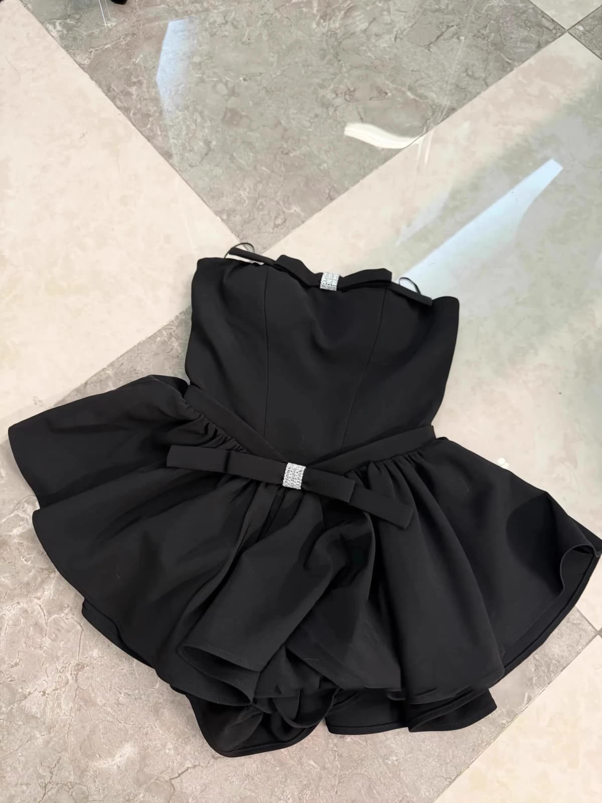 Elegant Nana37 Proportion Diamond Button Knot Tube Top Puffy Skirt Short Dress Women Polyester Fiber Casual Wear