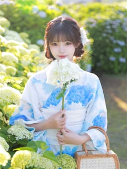 Blue Kimono Dress Traditional Japanese Style Photography Clothing Women's Fashionable Reformed Kimono Polyester Fiber