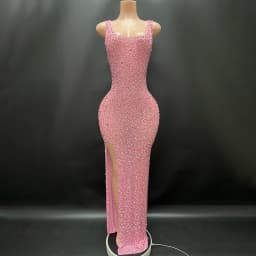 2025Luxury Sparkle Rhinestones Sexy Dress For Women Club Party Birthday Queen Sheer Mesh Elegant Maxi Dress Prom dresses