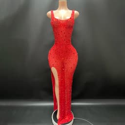 2025Luxury Sparkle Rhinestones Sexy Dress For Women Club Party Birthday Queen Sheer Mesh Elegant Maxi Dress Prom dresses