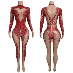 Sparkly Blue Rhinestones Jumpsuit Women One Piece Stretch Bodysuit Nightclub Party Outfit Singer Dance Performance Costume Putao