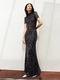 ZNS Fashion Prom Gown Black Short Sleeve Brithday Party Dresses Luxury 2025 Summer Skinny Hot Drilling Maxi Dress Women Clothes