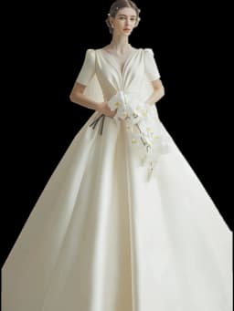 White V-Neck Wedding Dress 2026 New Style Bridal Gown Princess Skirt Lightweight Processional Outbound Gown Handmade Flowers