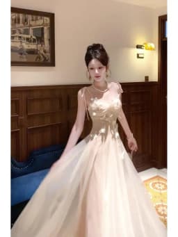 Summer New Style 3D Tulle Strap Dress Wedding Engagement Party Women's Fashion Long Evening Gown Korean Style