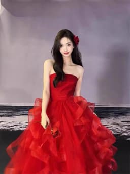 Elegant Red Wedding Dress Women's New Bride Hostess Bustier Evening Gown Korean Style Polyester Fiber mid Waist No Sleeve