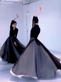 Black White Double Layered Chiffon Skirt 360 Degree Rotation Dance Costume New Style Human World Dancewear Maxi Skirt
