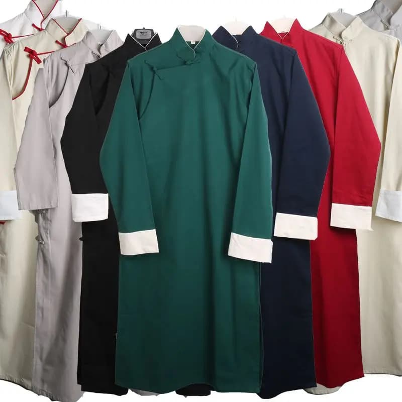 Men's Long Shirt Qing Dynasty Style Stand-up Collar Clothing Traditional Chinese Opera Performance Costume National Stage Wear