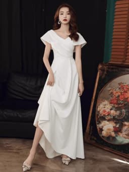 White Evening Gown 2024 New Elegant Host High-end Registration Ball Court Wedding Dress A-Line Skirt Short Sleeve Long Dress