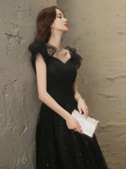 Elegant Black Evening Gown Women's New 2026 High-End Sense Host Art Exam Student Birthday Party Adult Ceremony Dress