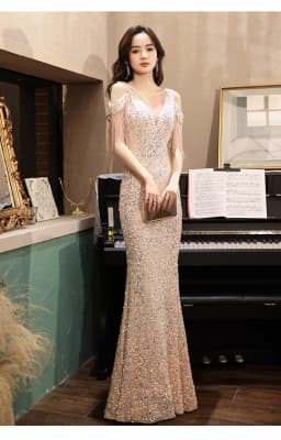 Elegant Long Evening Gown Women's Slim Fit Fish Tail Dress Luxury Glowing Dress for Banquet Convention Party Performance