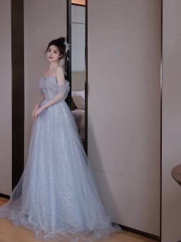 Elegant Blue One-Shoulder Evening Gown Women's Style Princess Dress Host Performance Clothes Student Day Adult Ceremony