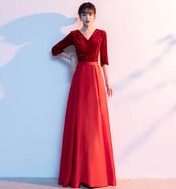 New Women's Long Skirt Performance Costume Red Song Competition Host Slimming Stage Performance Outfit Chorus Show Ensemble