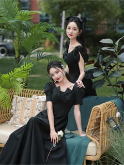 Slimming Black Long Evening Dress Women's Style Sister's Gown Performance Outfit Adult Ceremony Dress Korean Style A-Line Skirt