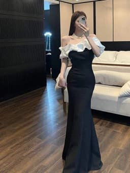 Ele Evening Gown One oulder High Waist Fi Tail Dr for Women Par Ball Host Polyester Fabric ort Sve Long ...