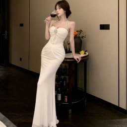 Sexy High-Neck Diamond-Decorated Evening Gown Slim-Fit Backless Strapless Dress for Women Elegant Long Skirt Party Wear