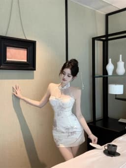 Elegant Chinese Style Dress Women's Summer Beautiful Bodycon Dress Lace Halter Neck Strapless Short