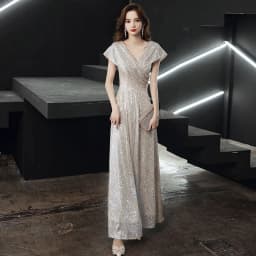 Elegant Sequin V-Neck Evening Gown Performance Hostess Dress Luxury Light Weight Ball Dress for Party Wedding Anniversary