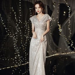 Elegant Sequin V-Neck Evening Gown Performance Hostess Dress Luxury Light Weight Ball Dress for Party Wedding Anniversary