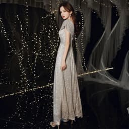 Elegant Sequin V-Neck Evening Gown Performance Hostess Dress Luxury Light Weight Ball Dress for Party Wedding Anniversary
