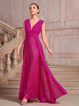 Evening Gown with Shiny Sequin Sleeves for plus Size Women Elegant Long Dress for Party Wedding Performance And Daily Use