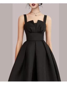 Elegant Satin Shoulder Double-Breasted Short Dress Hepburn Style Little Black Dress Party Outfit Sister Matching Evening Gown