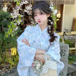 New Long Kimono Dress Women's Style Improved Version Fireworks Conference Bathrobe Set Light Blue Traditional Japanese Costume