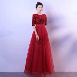 Ele Women's Performance Outfit Student Poem Recitation Evening Gown Red Song Cetition Host Conductor orm Bling Mat...