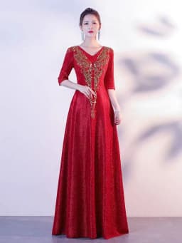 Ele Women's Performance Outfit Student Poem Recitation Evening Gown Red Song Cetition Host Conductor orm Bling Mat...