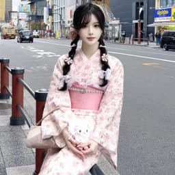 Summer New Cherry Blossom Kimono Robe Photography Costume Youth Daily Wear Floral Print Bathrobe Girl's Traditional Japanese ...