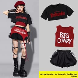 Red Jazz Dance Performance Outfit Children's Streetwear Show Trendy Girl Set Child Model Clothing Stage Performance Costume