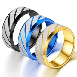 8Mm Fashion Frosted Wave Carved Matter Knuckle Ring For Men Blue Stainless Steel Wheel Twill Male Ring Jewelryanillo Hombre