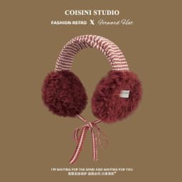 Korean Retro Contrasting Color Straps Plush Earmuffs for Women Winter Travel Warm Ear Protection Versatile Sweet Earflaps