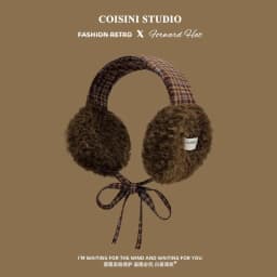 Korean Retro Contrasting Color Straps Plush Earmuffs for Women Winter Travel Warm Ear Protection Versatile Sweet Earflaps