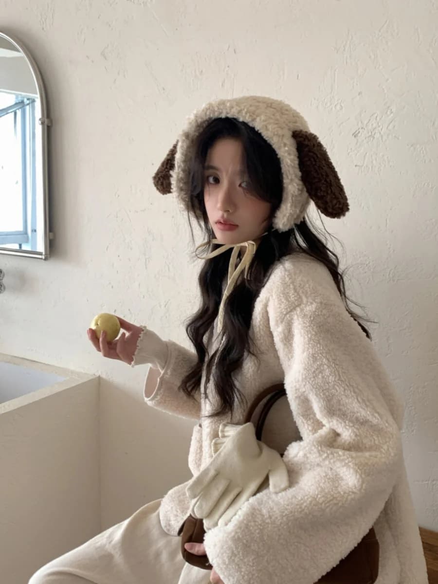 Kiki Hop Plued Ear Caps Winter Guard Warm Thumbs Slip for School Cute L Lambda Ngy Wool Earphone Covers Fastener on Earphone