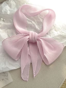 Fashionable Korean Style Pure Color Long Rectangle Silk Scarf Spring Summer Small Bowtie Wrap Versatile Pleated Trendy Neck W...