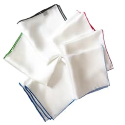 Natural Mulberry Silk 34cm White Handkerchiefs Hand Rolled Hem Pocket Squares for Men BLACK RED GREEN Colorful Edge Banding