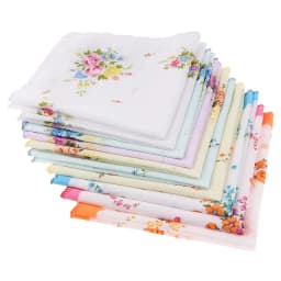 10x Women Cotton Printed Handkerchief Hanky Kerchiefs Pocket Square Blossom Design with Wavy Edge Women Handkerchiefs