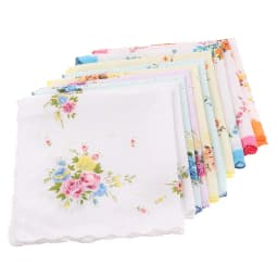 10x Women Cotton Printed Handkerchief Hanky Kerchiefs Pocket Square Blossom Design with Wavy Edge Women Handkerchiefs