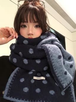 Korean Style Lazy Polka Dot Double Sided Woolen Scarf Women's Winter Warm Neck Warmer Long Rectangle Shawl Versatile Fashion ...