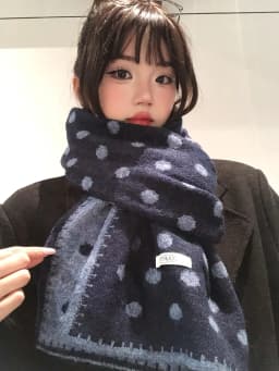 Korean Style Lazy Polka Dot Double Sided Woolen Scarf Women's Winter Warm Neck Warmer Long Rectangle Shawl Versatile Fashion ...