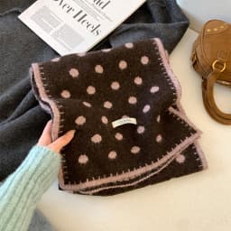 Korean Style Lazy Polka Dot Double Sided Woolen Scarf Women's Winter Warm Neck Warmer Long Rectangle Shawl Versatile Fashion ...