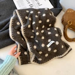 Korean Style Lazy Polka Dot Double Sided Woolen Scarf Women's Winter Warm Neck Warmer Long Rectangle Shawl Versatile Fashion ...