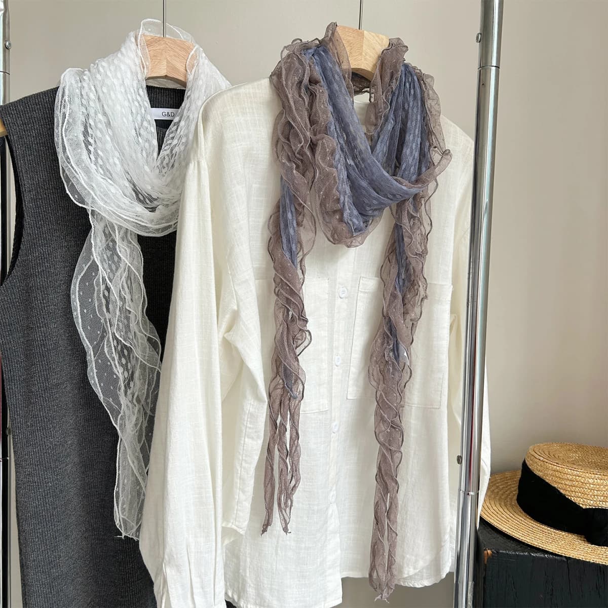 Spring Summer Fashionable Vintage Long Thin Silk Scarf Women's Neck Warmer Lightweight Breathable Folded Versatile Headscarf
