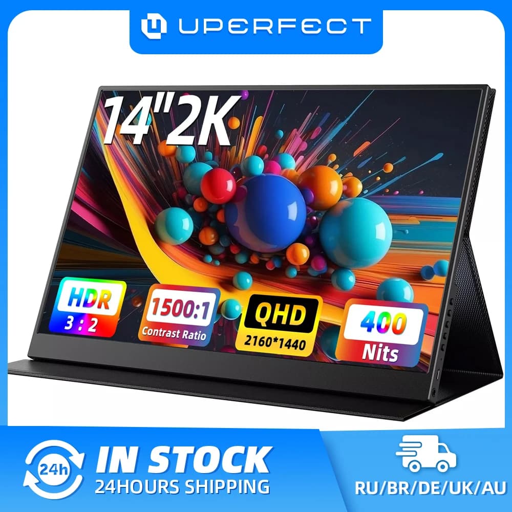 UPERFECT 14" 2K Portable Monitor 2160*1440 QHD External Display with Dual Speakers HDR FreeSync Second Screen for Laptop PC